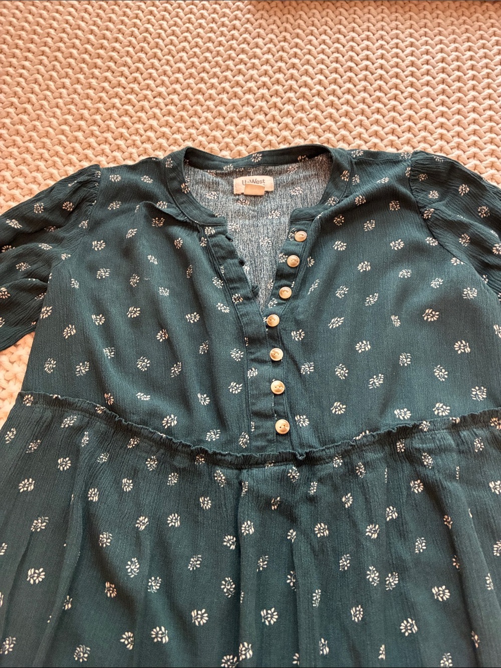 UpWest Teal Green Floral Tiered Long-Sleeve Dress - Picture 3 of 9